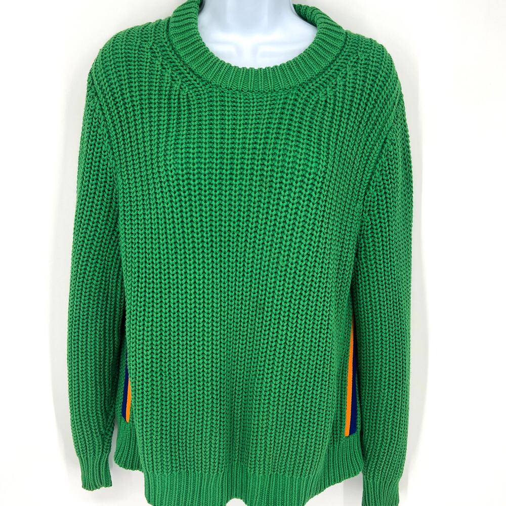 Tory Burch Sport Sweater Crewneck Side Striped Rainbow Green Size Medium - Picture 1 of 9